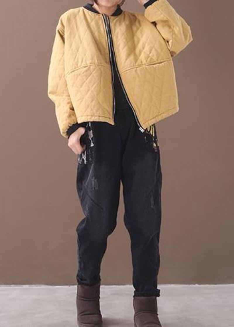 Veste D'hiver Surdimensionnée Vêtement D'extérieur Col Montant Jaune Tenue Décontractée - Noir
