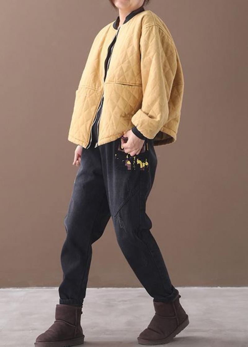 Veste D'hiver Surdimensionnée Vêtement D'extérieur Col Montant Jaune Tenue Décontractée - Noir