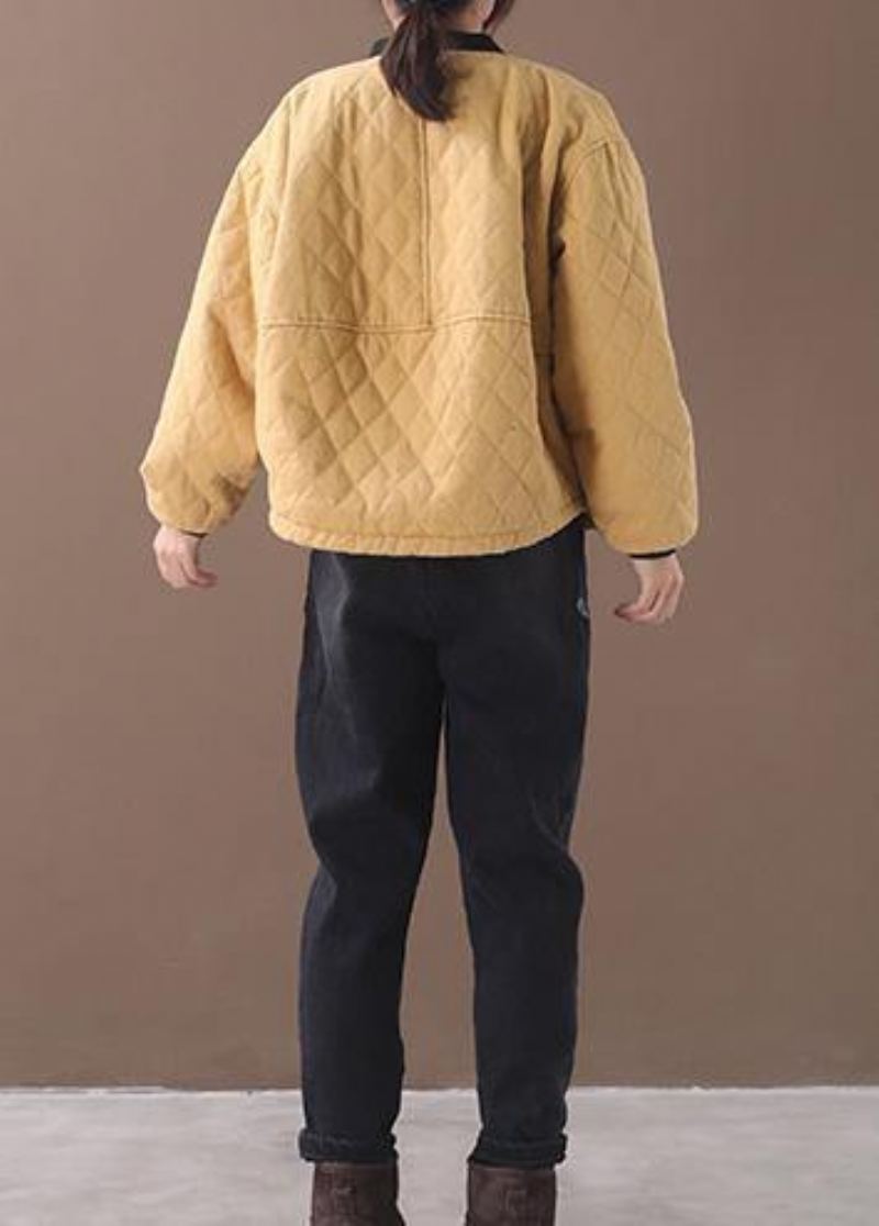 Veste D'hiver Surdimensionnée Vêtement D'extérieur Col Montant Jaune Tenue Décontractée - Noir