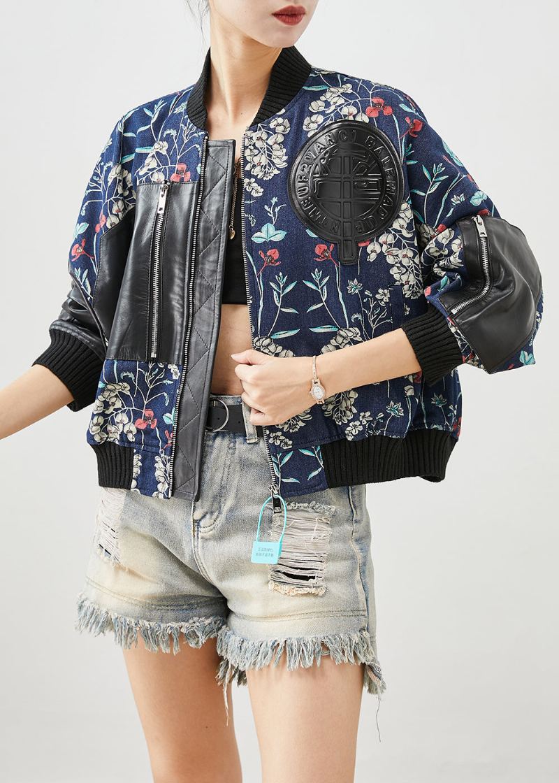 Veste En Jean Remplie De Coton En Faux Cuir Imprimé Marine Italienne Automne - Manteaux d'hiver femmes