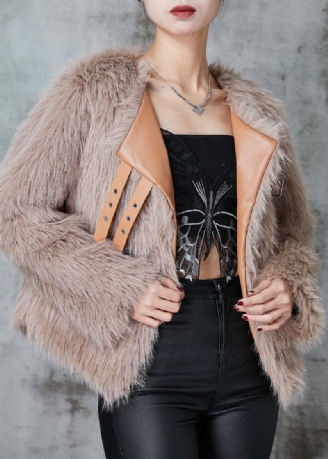 Veste Kaki En Fausse Fourrure Surdimensionnée Ouverte Sur Le Côté Pour L'hiver