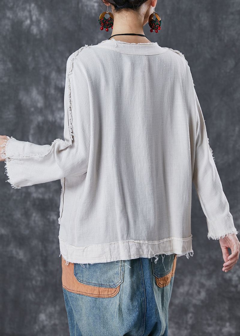 Veste En Lin Blanche Chic Avec Poches Surdimensionnées Automne - Manteaux d'hiver femmes