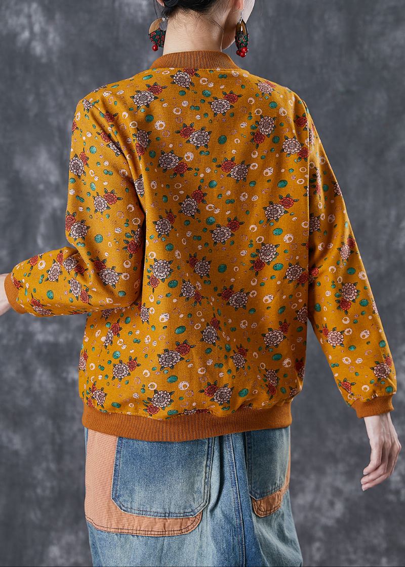 Veste Polaire Chaude Imprimée Jaune Poches Surdimensionnées Hiver - Manteaux d'hiver femmes