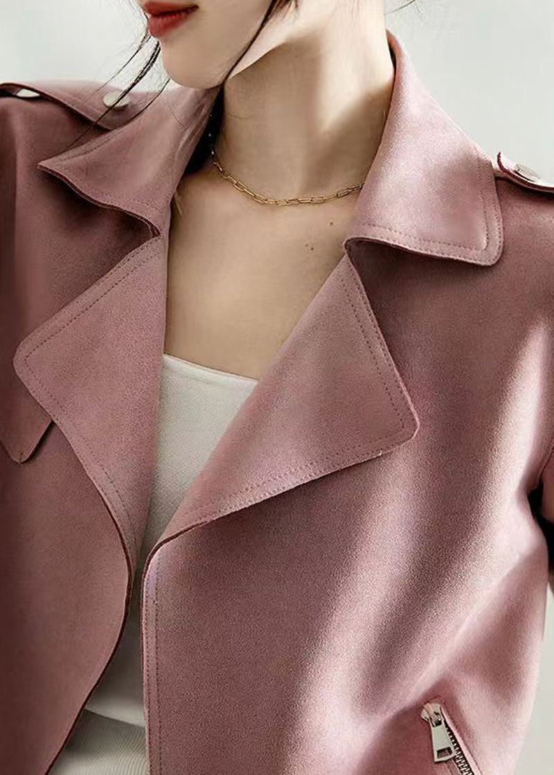Veste Surdimensionnée En Faux Suède À Revers Rose Français Automne - Manteaux d'hiver femmes