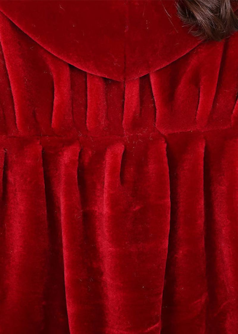 Vestes En Cachemire Froissées Surdimensionnées Rouges À La Mode Manches Chauve-souris - Manteaux d'hiver femmes