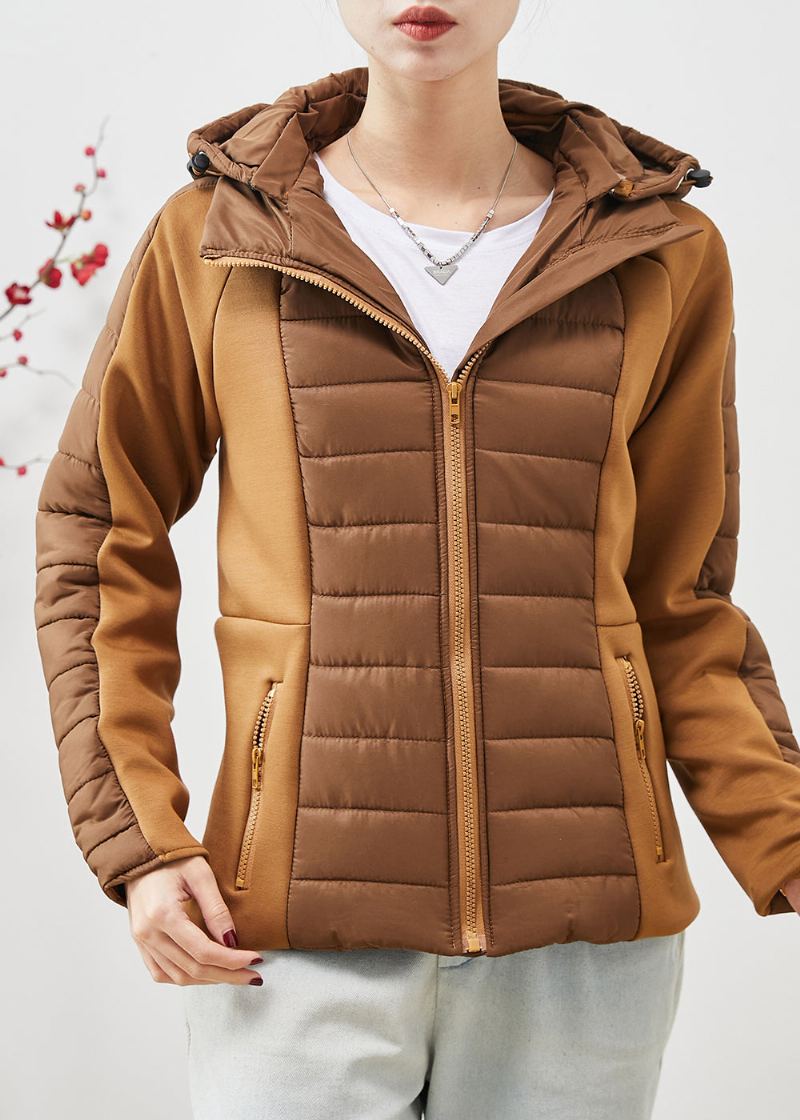 Vestes À Capuche Kaki Uniques Patchwork En Coton Fin Remplies Printemps - Manteaux d'hiver femmes