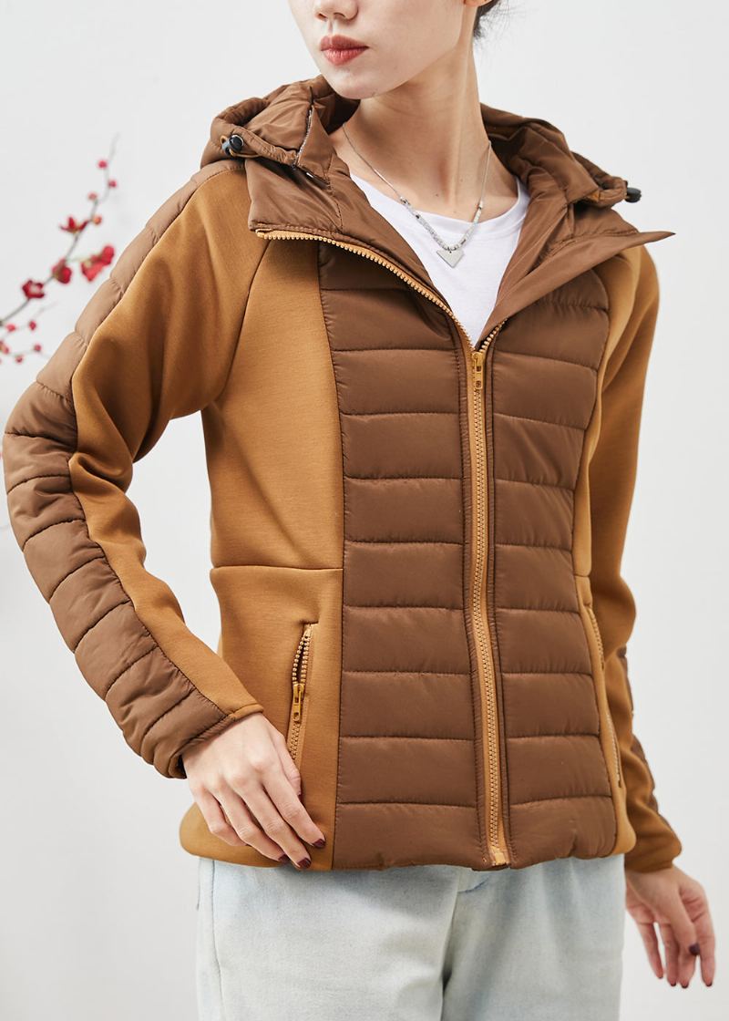 Vestes À Capuche Kaki Uniques Patchwork En Coton Fin Remplies Printemps - Manteaux d'hiver femmes