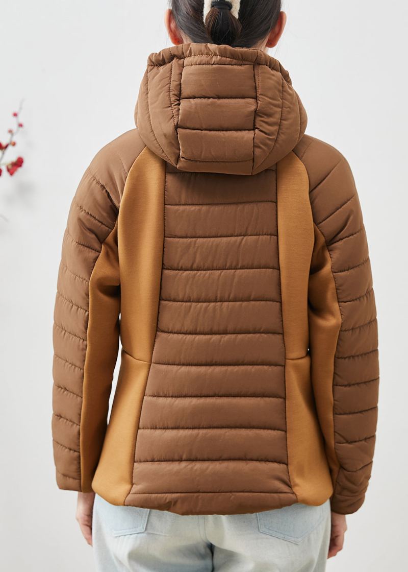 Vestes À Capuche Kaki Uniques Patchwork En Coton Fin Remplies Printemps - Manteaux d'hiver femmes