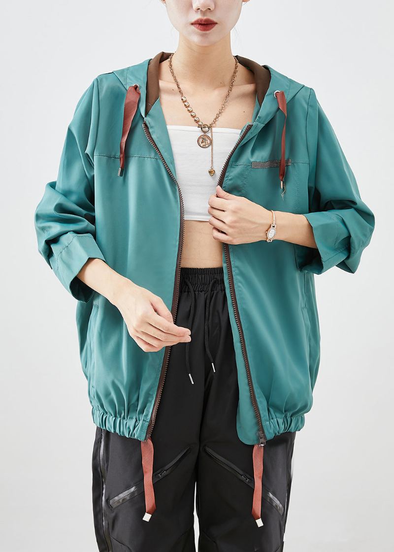 Vestes En Coton À Capuche Et Cordon De Serrage Vert Français Automne - Manteaux d'hiver femmes