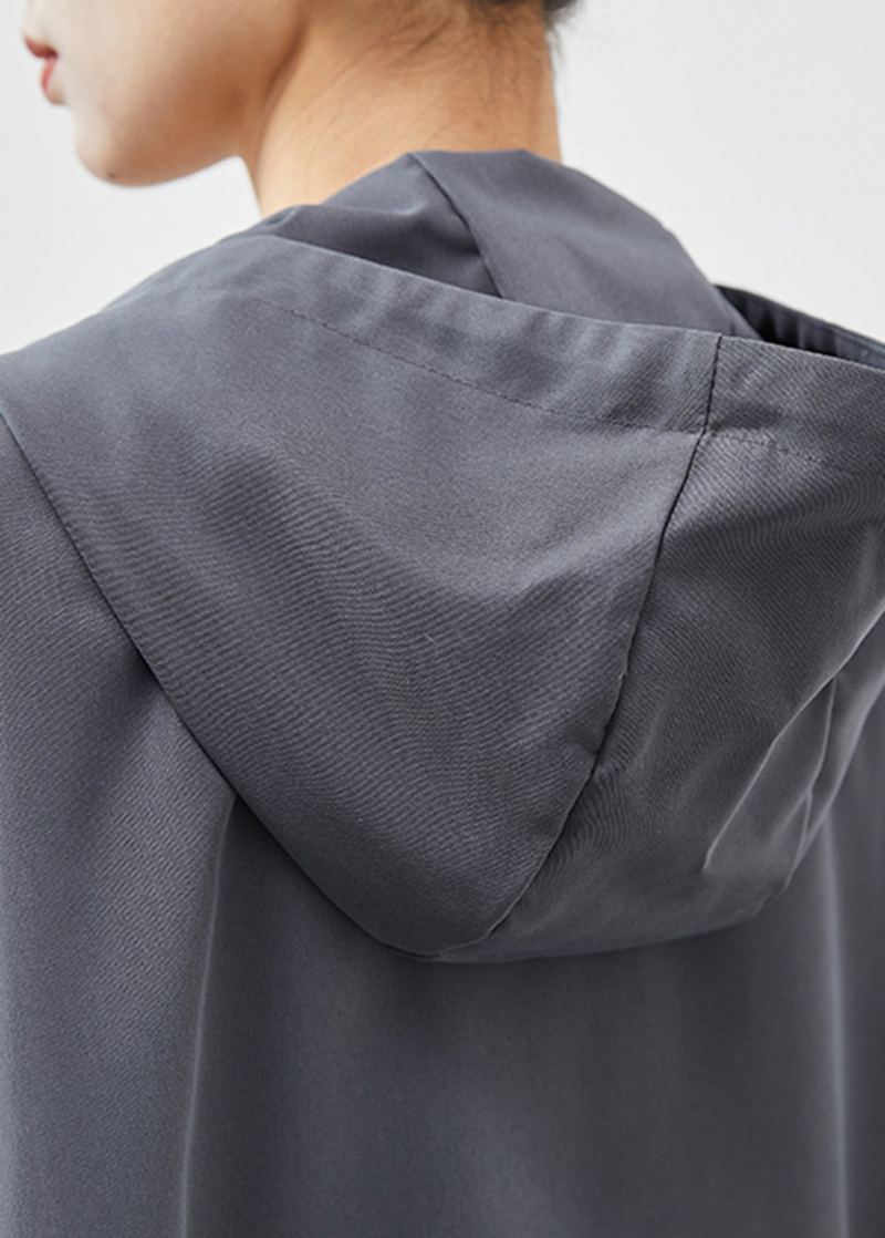 Vestes En Coton Décontractées Grises À Capuche Avec Poches Printemps - Manteaux d'hiver femmes