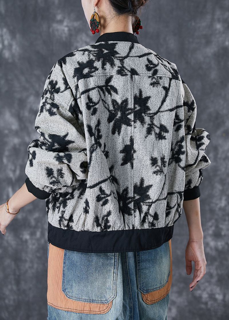 Vestes Françaises Noires En Coton Imprimé À Pompons Automne - Manteaux d'hiver femmes