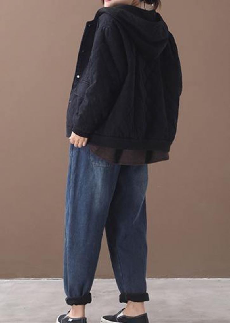 Vestes De Neige Amples Et Fines Vêtements D'extérieur Courts Manteaux D'hiver À Capuche Noirs - Manteaux d'hiver femmes