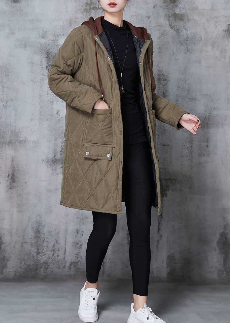 Vestes Remplies De Coton Fin Patchwork Vert Armée À Capuche Printemps - Manteaux d'hiver femmes
