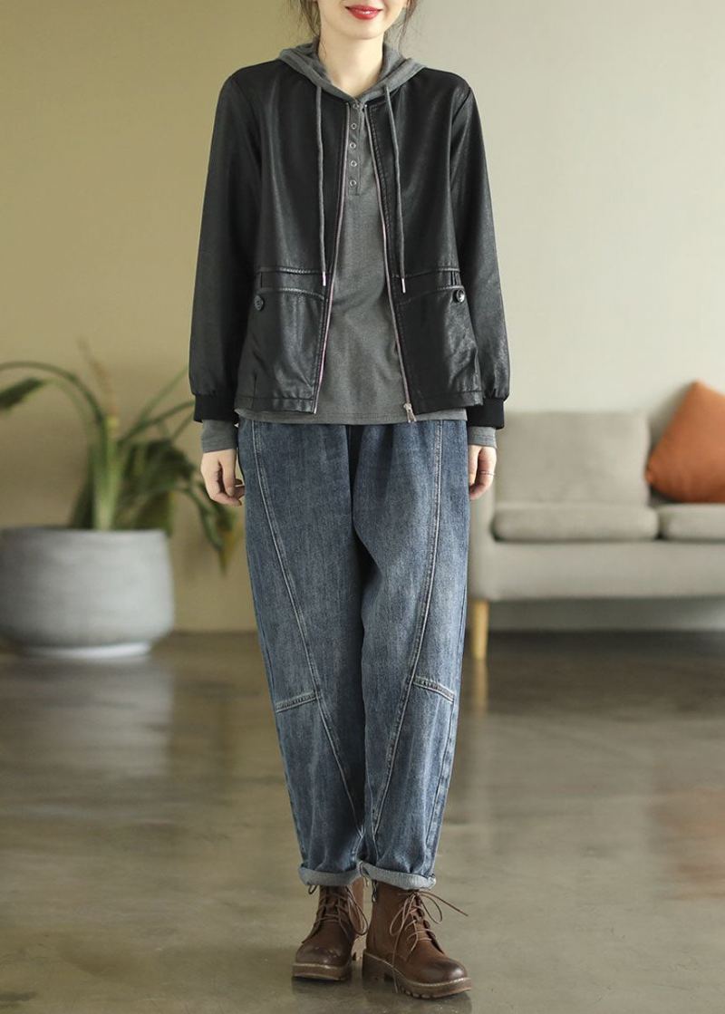 Vestes En Simili Cuir Noir Français Avec Fermeture Éclair Manteaux Printemps - Manteaux d'hiver femmes