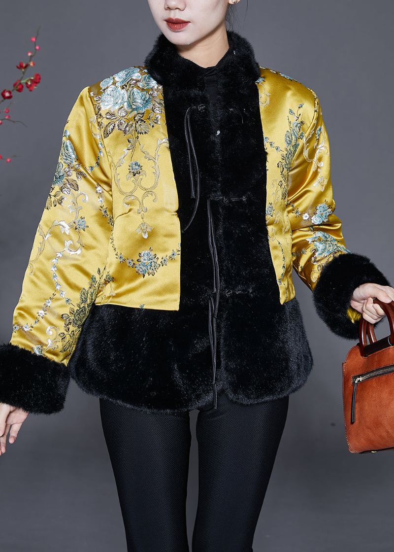 Vintage Jaune Glands Patchwork Fausse Fourrure Veste Hiver - Manteaux d'hiver femmes